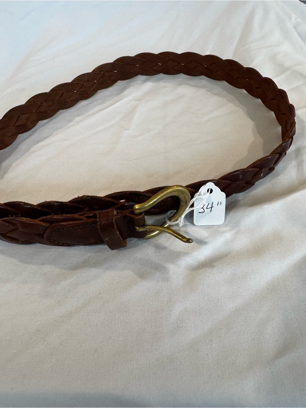 Braided Brown Leather Belt with Brass Hook